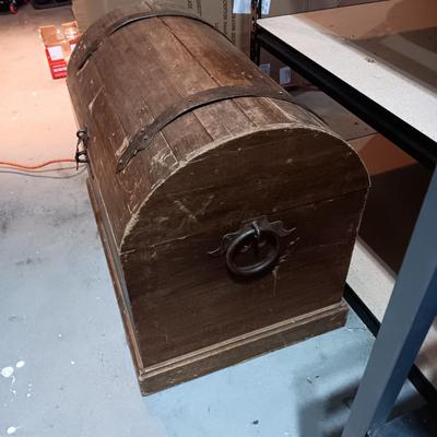 WOODEN TRUNK WITH IRON HARDWARE