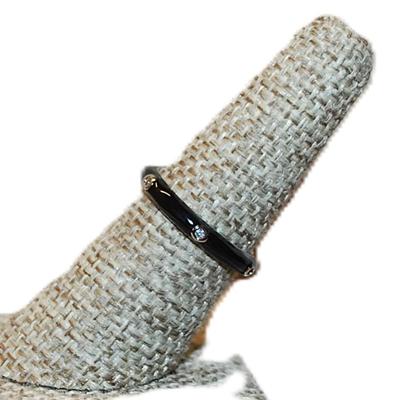 Size 8 Delicate BLACK Enamel Ring with 6 Accent Clear Stones on a Silver Tone Band (2.3g)