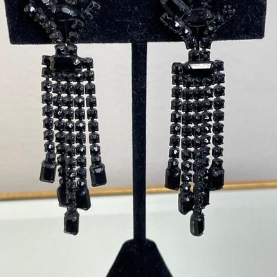 Vintage Black Rhinestone Earrings