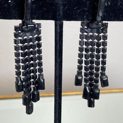Vintage Black Rhinestone Earrings