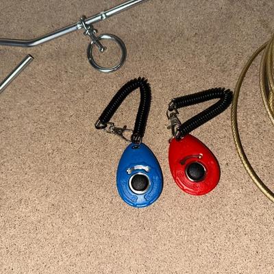 CORK SCREW TIE DOWN, PLASTIC COATED CABLE AND CLICKER TRAINERS