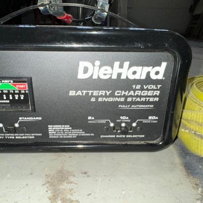 NICE TOW ROPE, DIEHARD BATTERY CHARGER AND WHEEL CHOCK