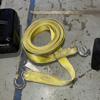 NICE TOW ROPE, DIEHARD BATTERY CHARGER AND WHEEL CHOCK