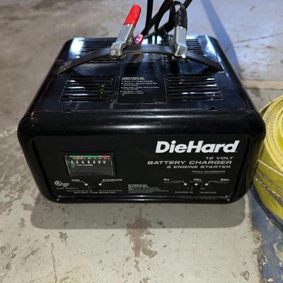 NICE TOW ROPE, DIEHARD BATTERY CHARGER AND WHEEL CHOCK