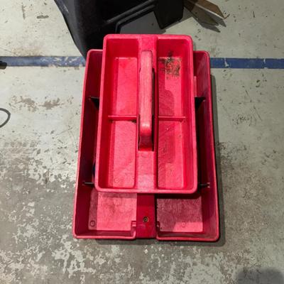 CRAFTSMAN DRILL, HEDGE CUTTERS AND A TOOL BOX STEP STOOL