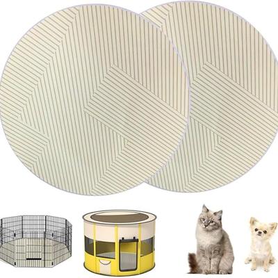 2 Pack Neutral Tan Striped Round Reusable Washable Pee Pads for Dogs, Cats or Small Animals Bunny Playpen Pad Couch Protector Whelping...