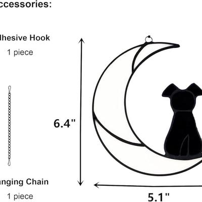 Stained Glass Pet Dog Memorial Gifts for Dog Lovers, Black Dog Decor on White Moon Window Hangings Suncatcher, Loss of Dog Sympathy Gift,...