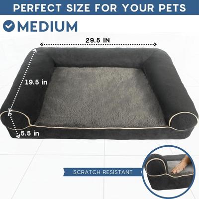 Gray Plush Orthopedic Dog Bed w/Side Bolster Support Pillows Couch for Dogs Pets Cats w/Memory Foam, Anti-Slip Bottom Machine Washable...