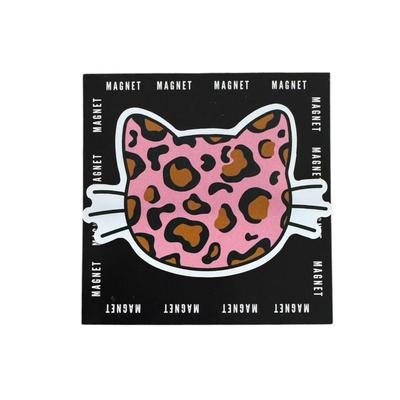 Cat Head Pink Leopard Cheetah Print Precision Cut Magnet - Made in USA - 100% Weather Resistant for Cars, Trucks, Locker, Tool Box, Fridge