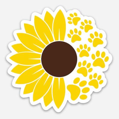 Dog Paw Sunflower Precision Cut Magnet - Made in USA - 100% Weather Resistant for Cars, Trucks, Locker, Tool Box, Fridge
