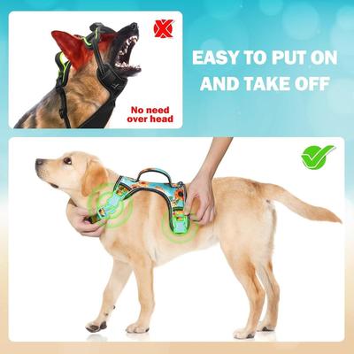 Size XL Sunflower Teal Print No Pull Reflective Dog Harness for Extra Large Dogs w/Metal D-Rings, 3 Buckles & Adjustable Straps with...