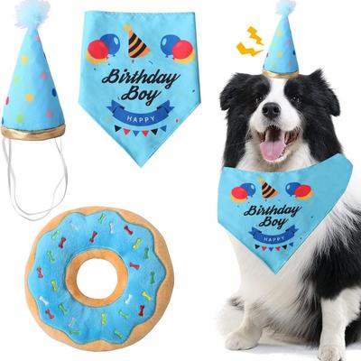 3-Piece Dog Birthday Party Supplies, Dog First Birthday Bandana, Squeaky Dog Birthday Hat, Cute Puppy Toy Donut