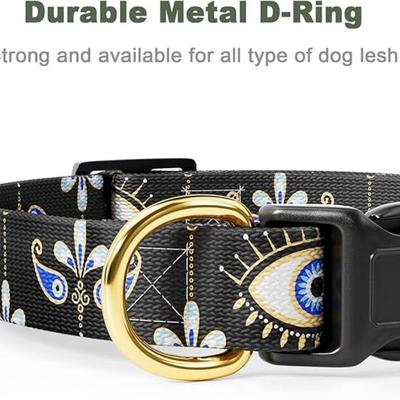 Size Medium Black Sacred Eye Mandala Art Printed Adjustable Quick Release Nylon Dog Collar w/Durable D-Ring