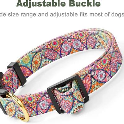 Size Large Colorful Sacred Pink Mandala Art Printed Adjustable Quick Release Nylon Dog Collar w/Durable D-Ring