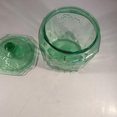 Embossed Green Glass Cookie Jar with Lid