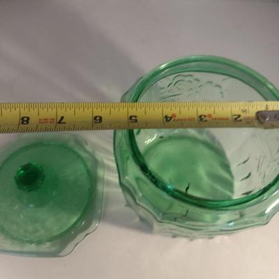 Embossed Green Glass Cookie Jar with Lid