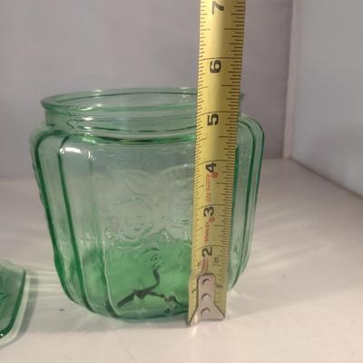 Embossed Green Glass Cookie Jar with Lid