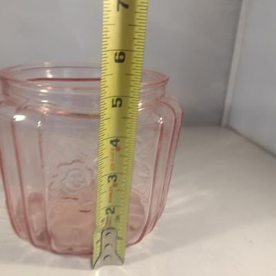 Embossed Pink Glass Cookie Jar with Lid