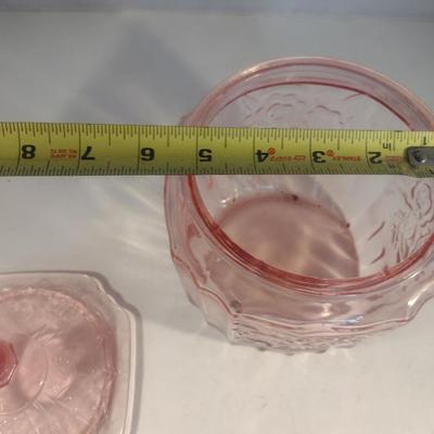 Embossed Pink Glass Cookie Jar with Lid