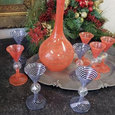 1930's handblown cordial set