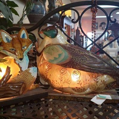 Fox & quail shell lamps
