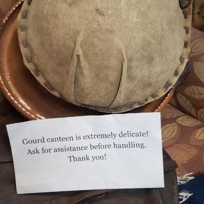 Unique 1880's handmade earthenware gourd canteen
