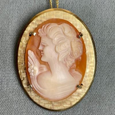 Vintage Carved shell Cameo Pin/Pendant Necklace