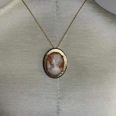 Vintage Carved shell Cameo Pin/Pendant Necklace