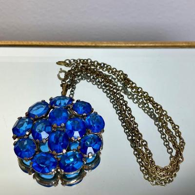 Antique Blue Glass Pendant Necklace