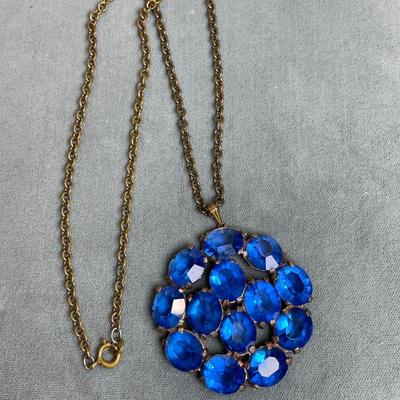 Antique Blue Glass Pendant Necklace
