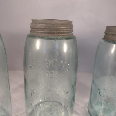 Vintage Mason Blue Glass Jars with Metal Lids- Quart Size- Four Pieces (#1)