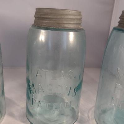 Vintage Mason Blue Glass Jars with Metal Lids- Quart Size- Four Pieces (#1)