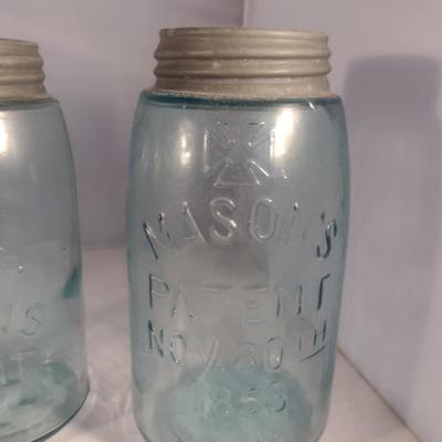 Vintage Mason Blue Glass Jars with Metal Lids- Quart Size- Four Pieces (#1)