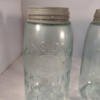 Vintage Mason Blue Glass Jars with Metal Lids- Quart Size- Four Pieces (#1)