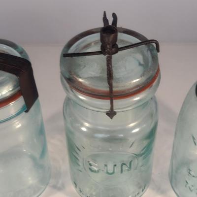 Vintage Blue Glass Jars- Pint Size- Three Pieces (#2)