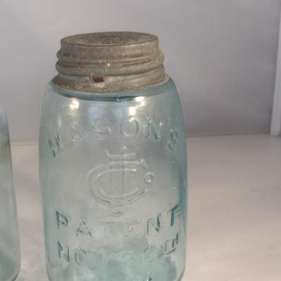 Vintage Blue Glass Jars- Pint Size- Three Pieces (#2)