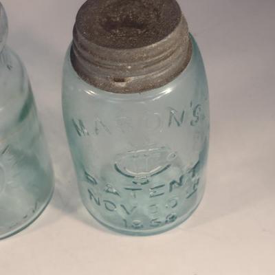 Vintage Blue Glass Jars- Pint Size- Three Pieces (#2)