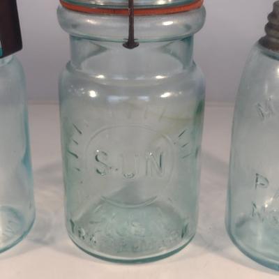 Vintage Blue Glass Jars- Pint Size- Three Pieces (#2)