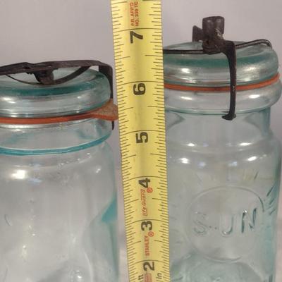 Vintage Blue Glass Jars- Pint Size- Three Pieces (#2)