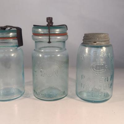 Vintage Blue Glass Jars- Pint Size- Three Pieces (#2)