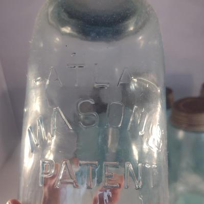 Vintage Blue Glass Jars- Pint Size- Five Pieces (#3)