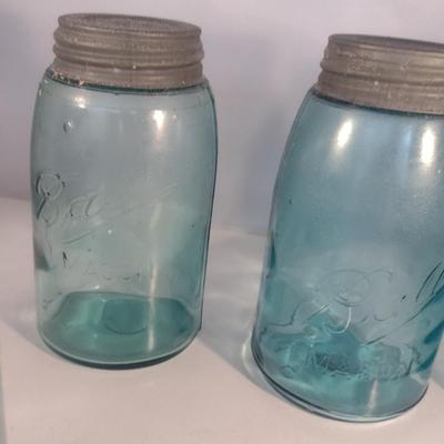 Vintage Blue Glass Jars- Pint Size- Five Pieces (#3)