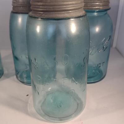 Vintage Blue Glass Jars- Pint Size- Five Pieces (#3)