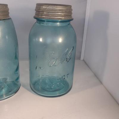 Vintage Blue Glass Jars- Pint Size- Five Pieces (#3)