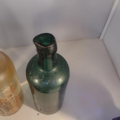 Collection of Vintage Glass Bottles- Clear, Blue, Green, and Amber