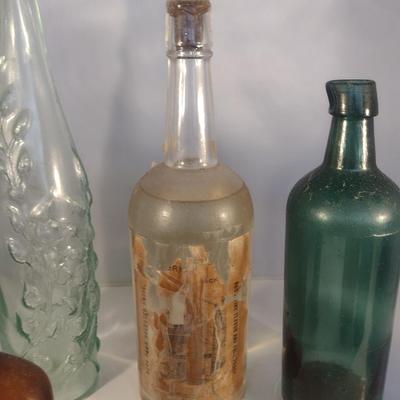 Collection of Vintage Glass Bottles- Clear, Blue, Green, and Amber