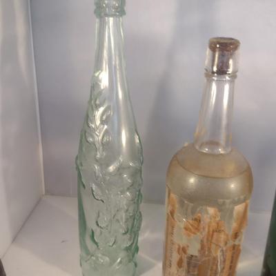Collection of Vintage Glass Bottles- Clear, Blue, Green, and Amber