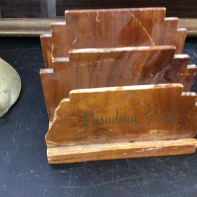 MCM Serving Tray, Wood Napkin Holder, Wood Pipe Holder Cat Hook