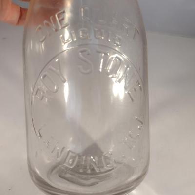 Roy Stone Farm Landing, NJ Quart Milk Bottle with Metal Top