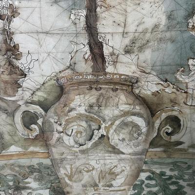 Ornate Framed Art of Potted Citrus Tree